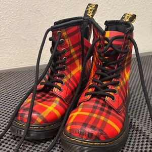 Dr. Martens Red and Yellow Plaid Boots